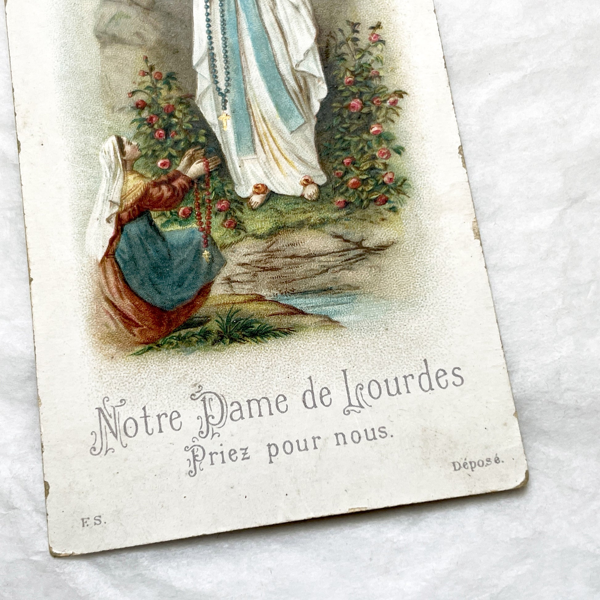 1900s - 2 Antique French Religious Cards - Jesus Eucharist and Our Lady of Lourdes - Vintage Holy Prayer Cards - Collectible Ephemera