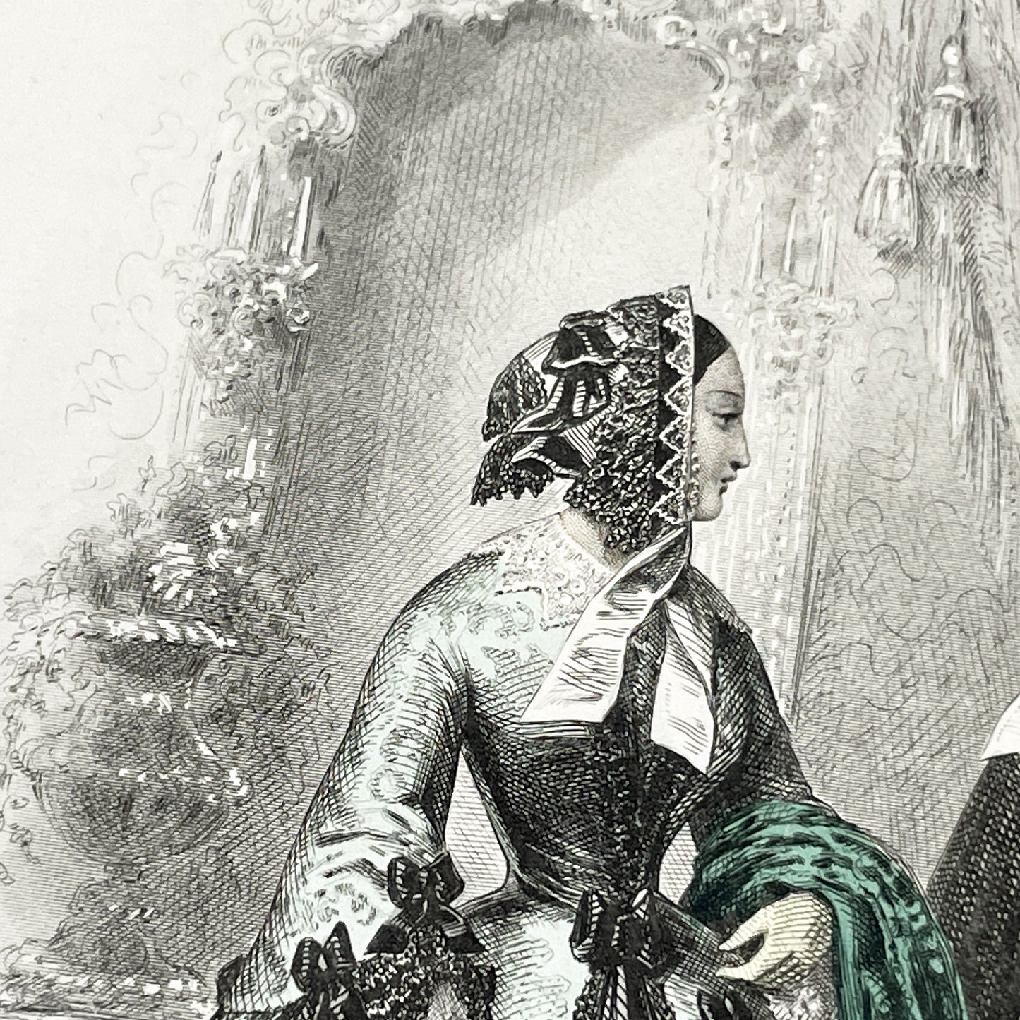 1850s - Exquisite French Fashion Plate from Journal des Demoiselles - Original Victorian Era Engraving - Elegant Ladies - Parisian Style