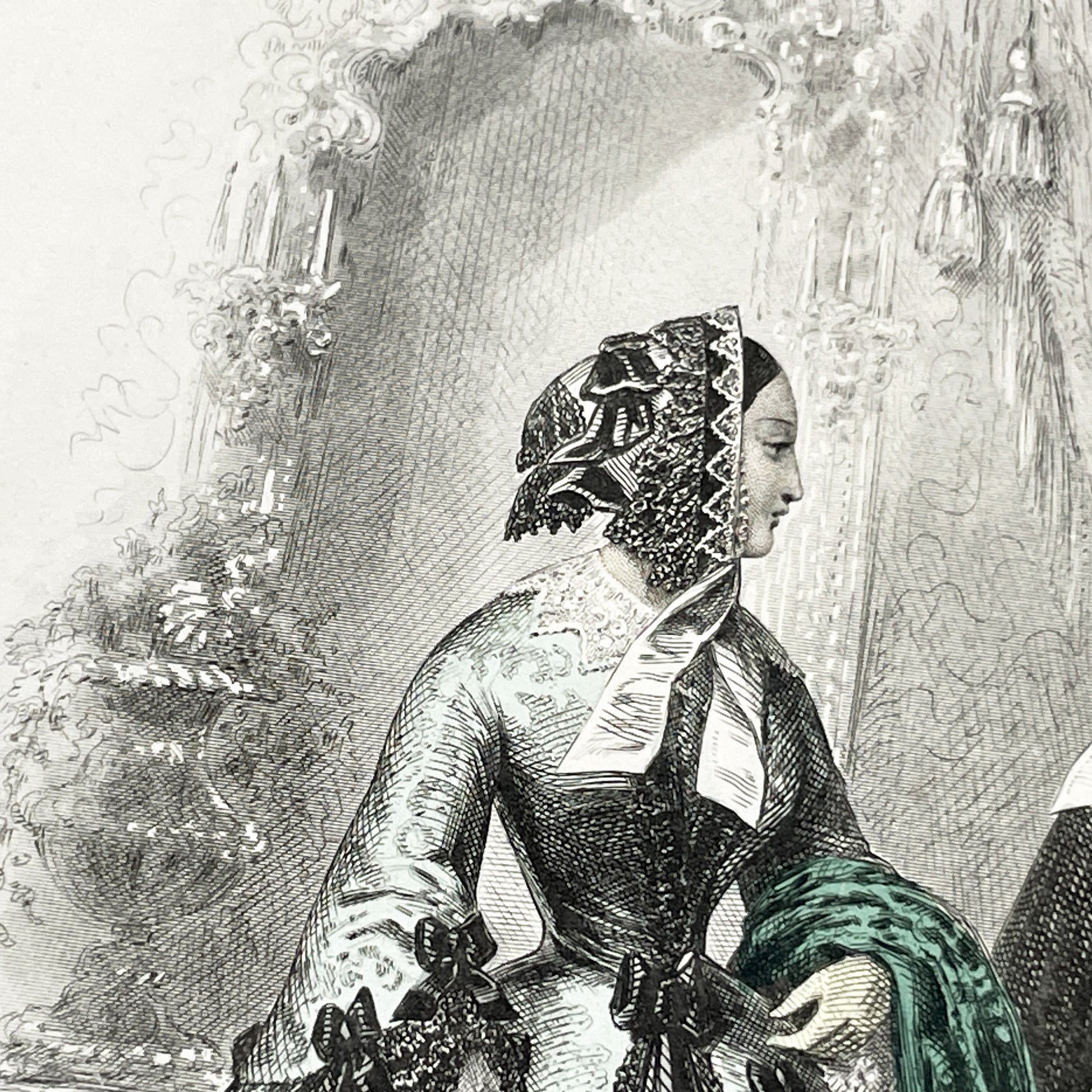 1850s - Exquisite French Fashion Plate from Journal des Demoiselles - Original Victorian Era Engraving - Elegant Ladies - Parisian Style