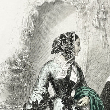 1850s - Exquisite French Fashion Plate from Journal des Demoiselles - Original Victorian Era Engraving - Elegant Ladies - Parisian Style