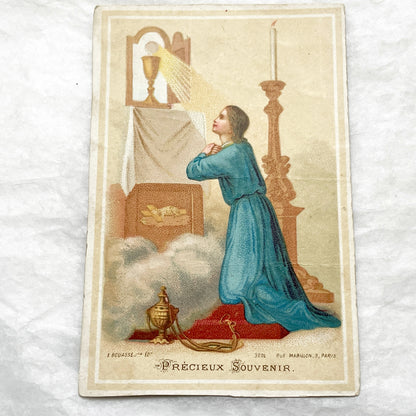 Late 19th - 4, Antique French Religious Holy Cards - Catholic Prayer Souvenirs - Chromolithography - Vintage Ephemera Collection