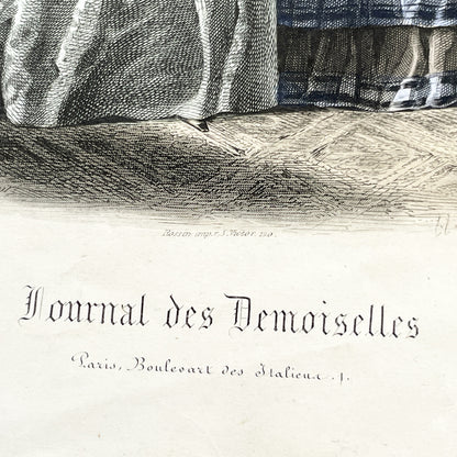 1850s - Exquisite French Fashion Plate from Journal des Demoiselles - Original Victorian Era Engraving - Elegant Ladies - Parisian Style