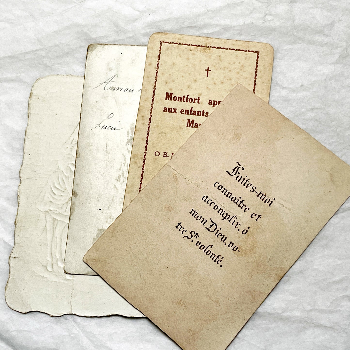 Late 19th - 4, Antique French Religious Holy Cards - Catholic Prayer Souvenirs - Chromolithography - Vintage Ephemera Collection