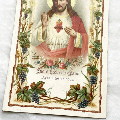 Late 19th - 4 Antique French Holy Cards - Devotional Imagery Collection - Sacred Heart - Lourdes Grotto - Marian Scenes