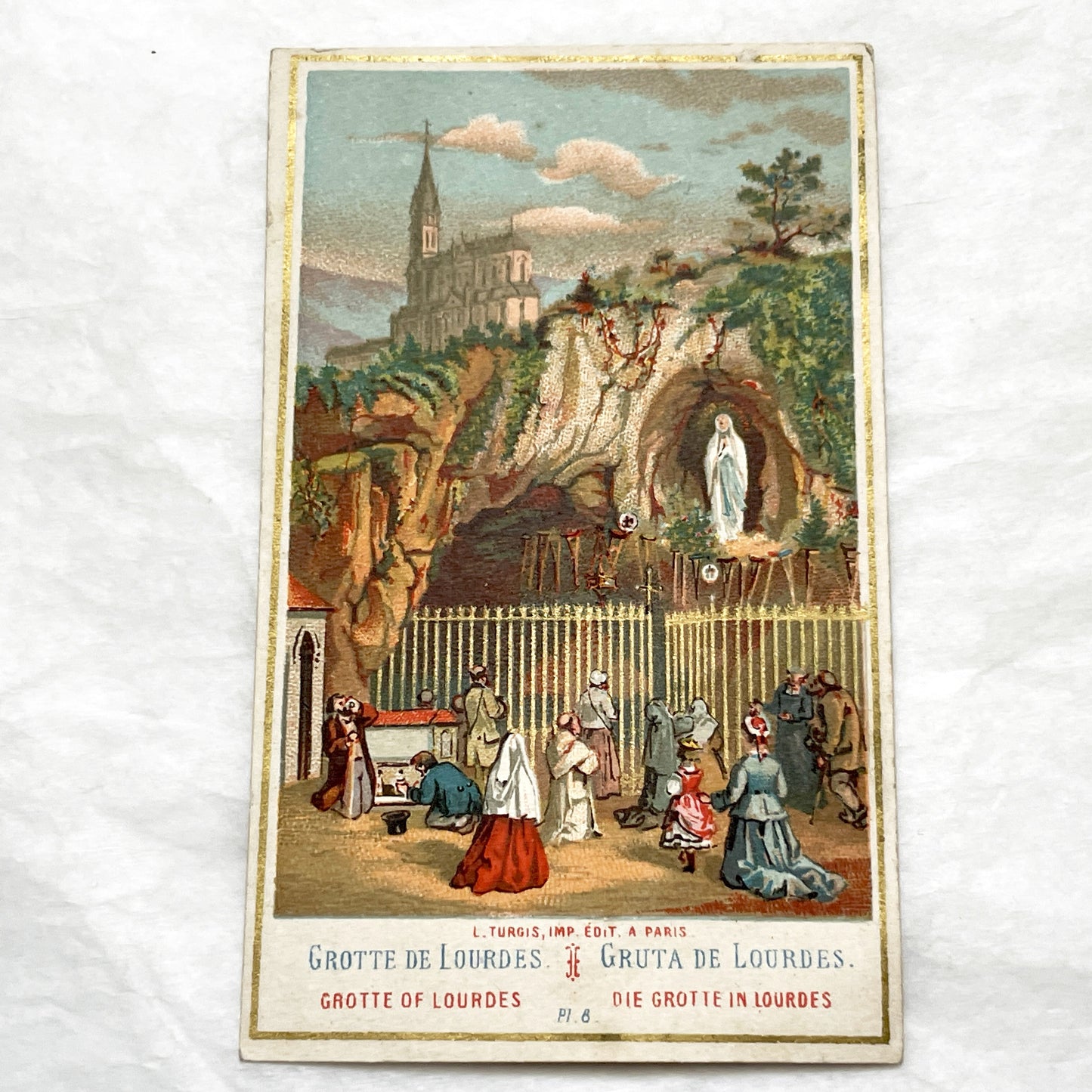 Late 19th - 4 Antique French Holy Cards - Devotional Imagery Collection - Sacred Heart - Lourdes Grotto - Marian Scenes
