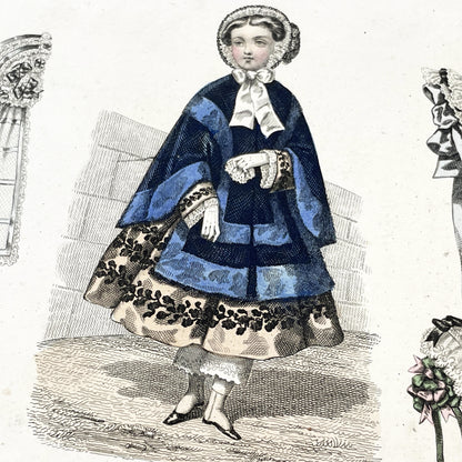 1850s - Journal des Demoiselles - Original French Fashion Print - Hand-Colored Engraving - Children's and Women's Styles - Parisian Elegance