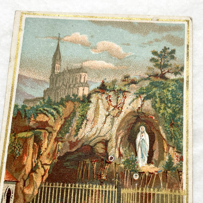Late 19th - 4 Antique French Holy Cards - Devotional Imagery Collection - Sacred Heart - Lourdes Grotto - Marian Scenes