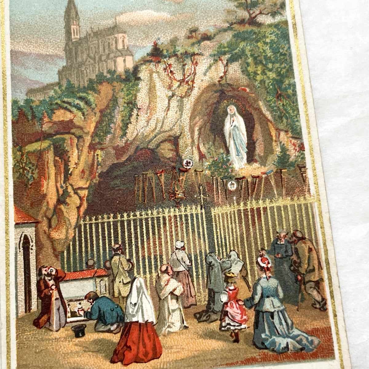 Late 19th - 4 Antique French Holy Cards - Devotional Imagery Collection - Sacred Heart - Lourdes Grotto - Marian Scenes
