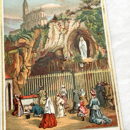 Late 19th - 4 Antique French Holy Cards - Devotional Imagery Collection - Sacred Heart - Lourdes Grotto - Marian Scenes
