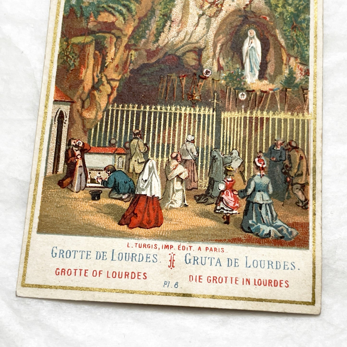 Late 19th - 4 Antique French Holy Cards - Devotional Imagery Collection - Sacred Heart - Lourdes Grotto - Marian Scenes