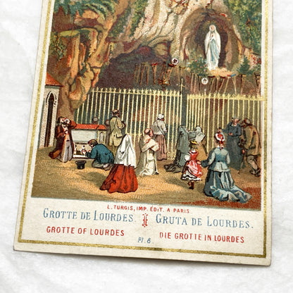 Late 19th - 4 Antique French Holy Cards - Devotional Imagery Collection - Sacred Heart - Lourdes Grotto - Marian Scenes