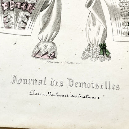 1850s - Journal des Demoiselles - Original French Fashion Print - Hand-Colored Engraving - Children's and Women's Styles - Parisian Elegance