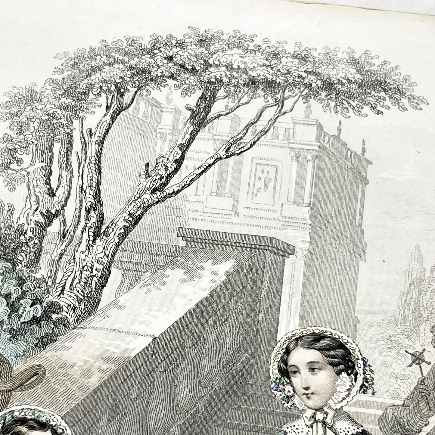 1850s - Exquisite Original French Fashion Plate - Journal des Demoiselles - Hand-Colored Lithograph Print - Parisian High Society Style