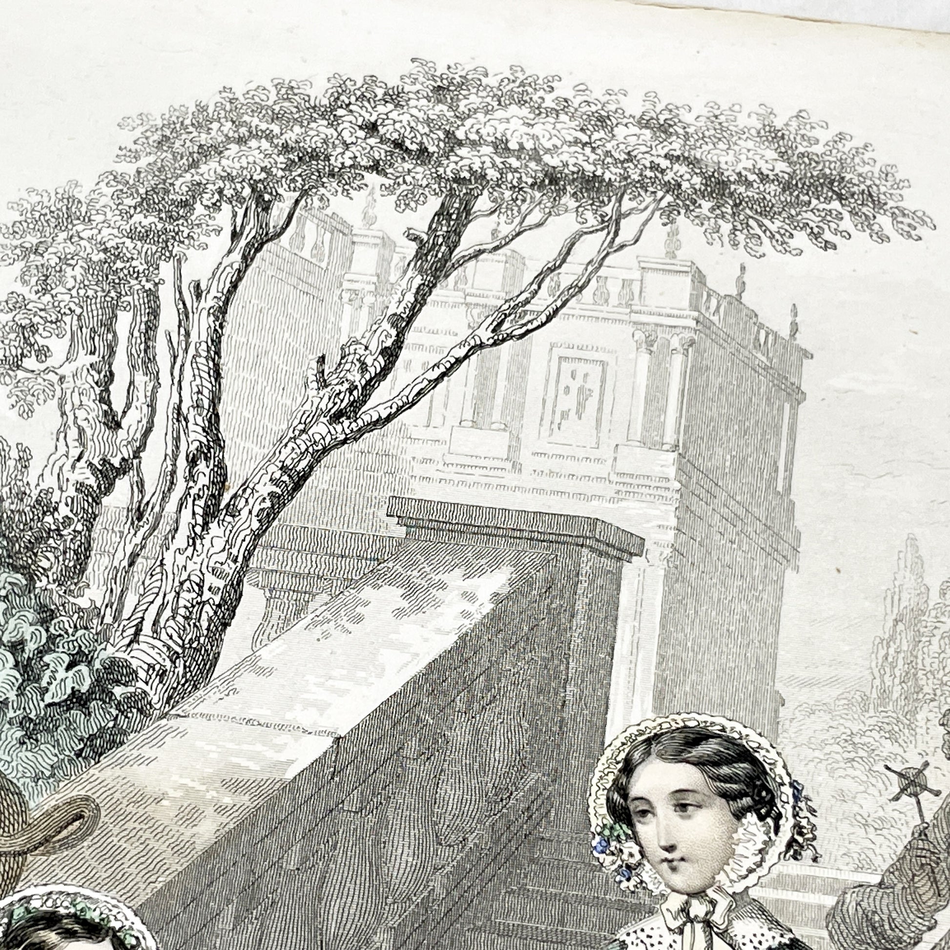 1850s - Exquisite Original French Fashion Plate - Journal des Demoiselles - Hand-Colored Lithograph Print - Parisian High Society Style