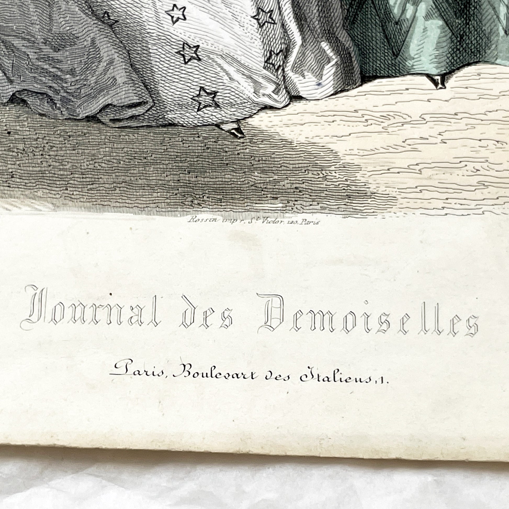 1850s - Exquisite Original French Fashion Plate - Journal des Demoiselles - Hand-Colored Lithograph Print - Parisian High Society Style