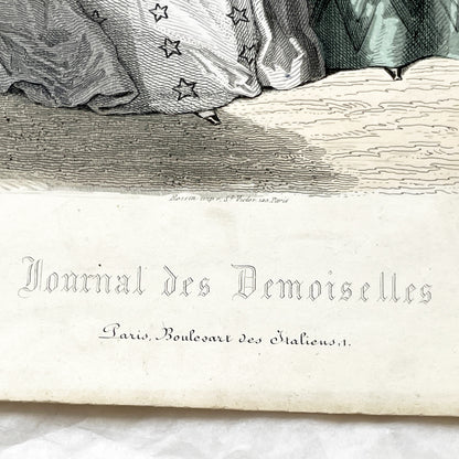 1850s - Exquisite Original French Fashion Plate - Journal des Demoiselles - Hand-Colored Lithograph Print - Parisian High Society Style