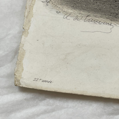 1850s - Exquisite Original French Fashion Plate - Journal des Demoiselles - Hand-Colored Lithograph Print - Parisian High Society Style