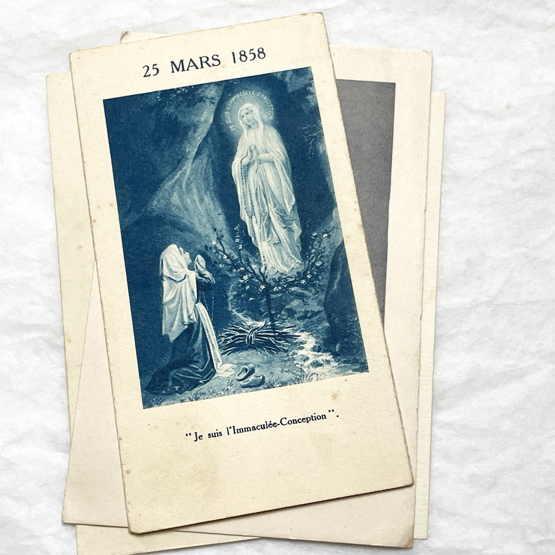 1940s - 5 Vintage French Religious Holy Cards Collection - Catholic Prayer Card Art - Saints - Lourdes - Communion - Devotional Ephemera