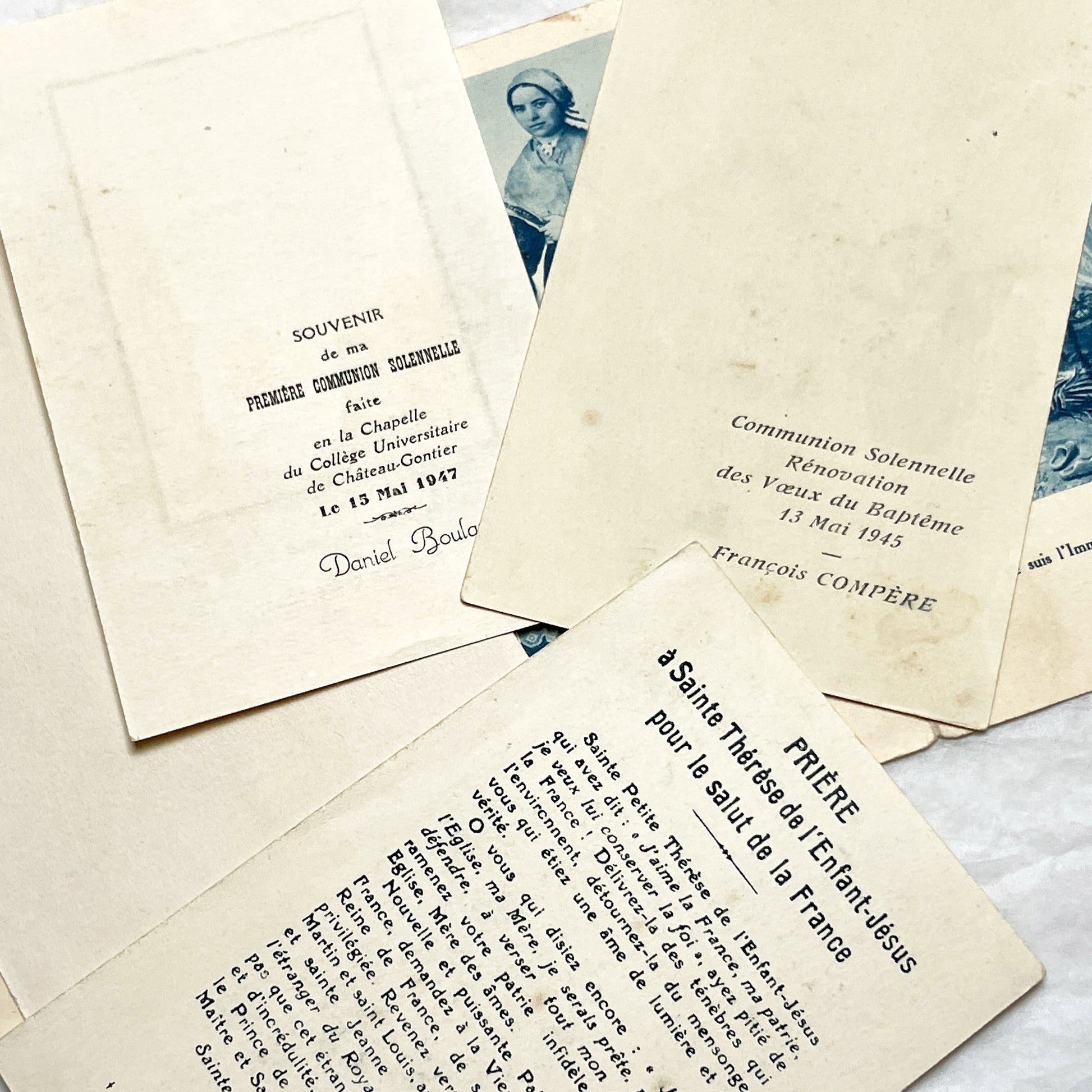 1940s - 5 Vintage French Religious Holy Cards Collection - Catholic Prayer Card Art - Saints - Lourdes - Communion - Devotional Ephemera