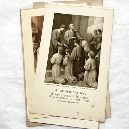 1940s - 6 Vintage French Religious Cards - Catholic Sacraments - Communion & Confirmation Souvenirs - Devotional Art Collectibles