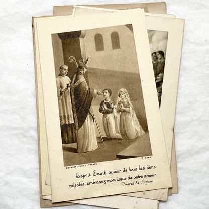 1940s - 6 Vintage French Religious Cards - Catholic Sacraments - Communion & Confirmation Souvenirs - Devotional Art Collectibles