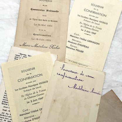 1940s - 6 Vintage French Religious Cards - Catholic Sacraments - Communion & Confirmation Souvenirs - Devotional Art Collectibles