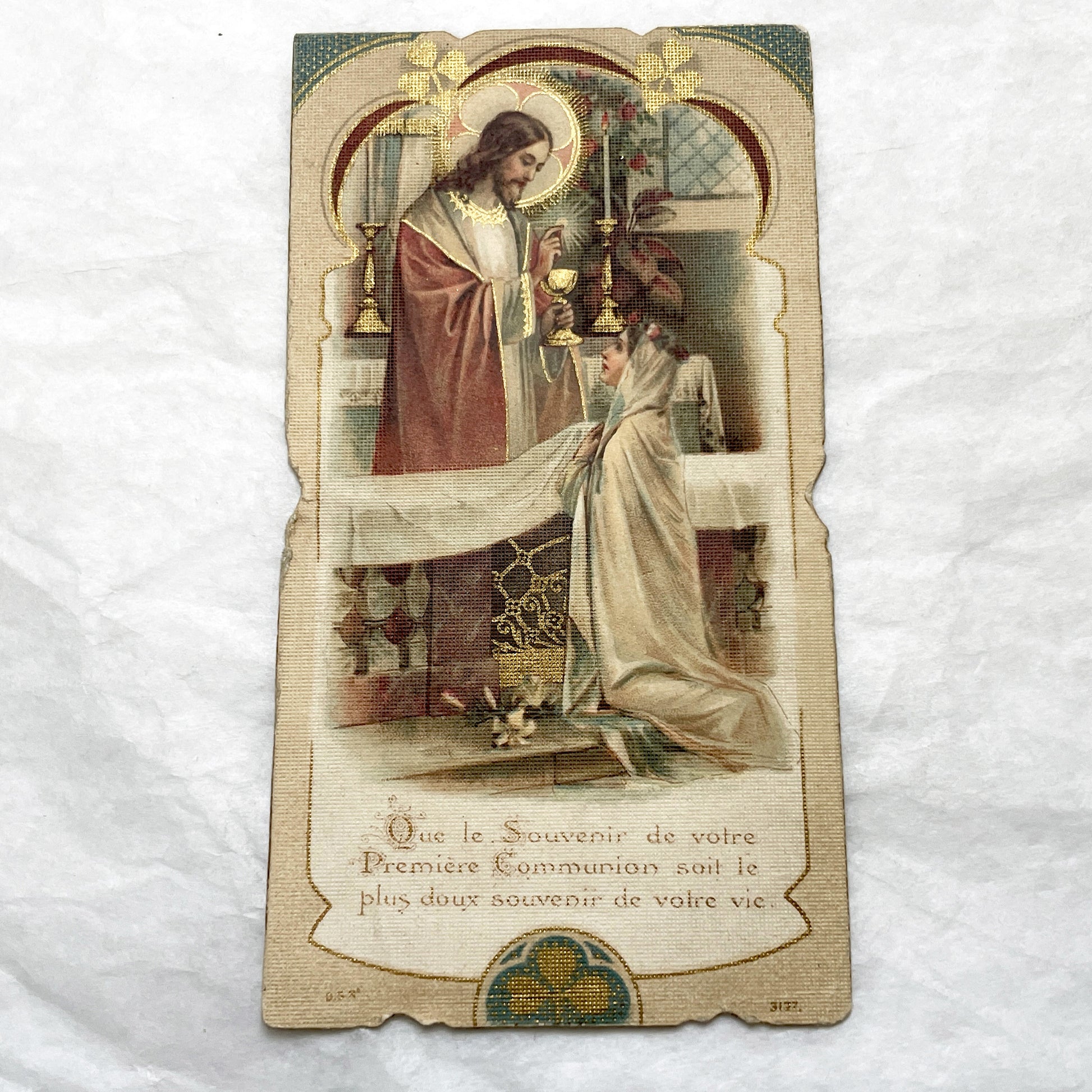 1920s - 4 French Religious Prayer Cards - Vintage Catholic Chromolithographs - First Communion, Saints, Virgin Mary - Devotional Art