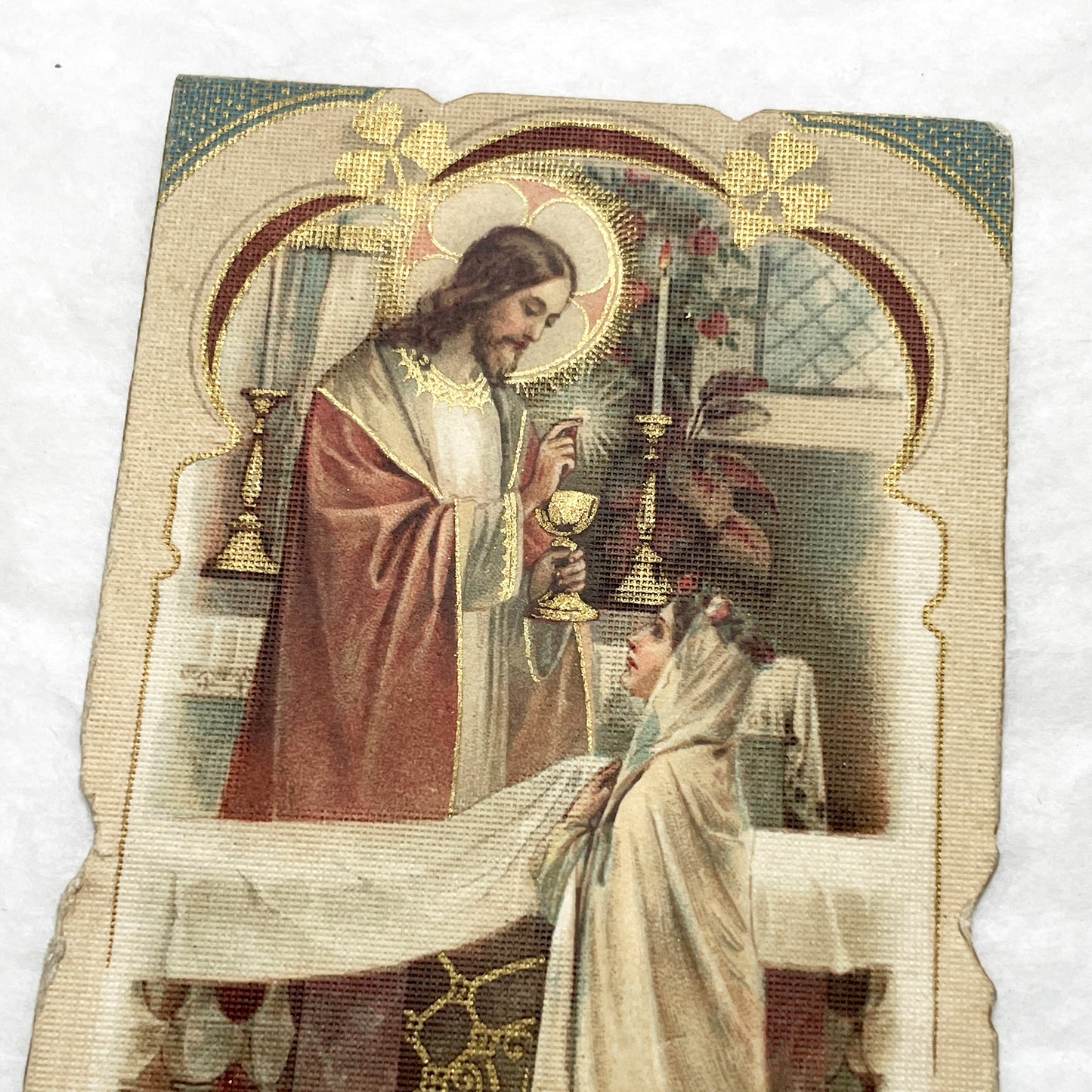 1920s - 4 French Religious Prayer Cards - Vintage Catholic Chromolithographs - First Communion, Saints, Virgin Mary - Devotional Art