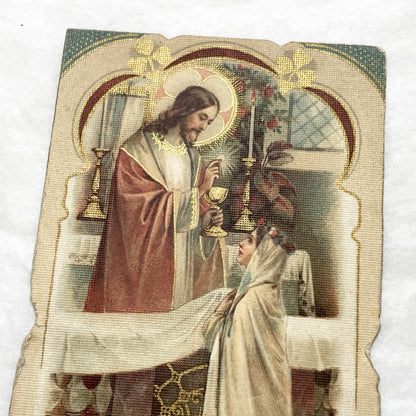 1920s - 4 French Religious Prayer Cards - Vintage Catholic Chromolithographs - First Communion, Saints, Virgin Mary - Devotional Art