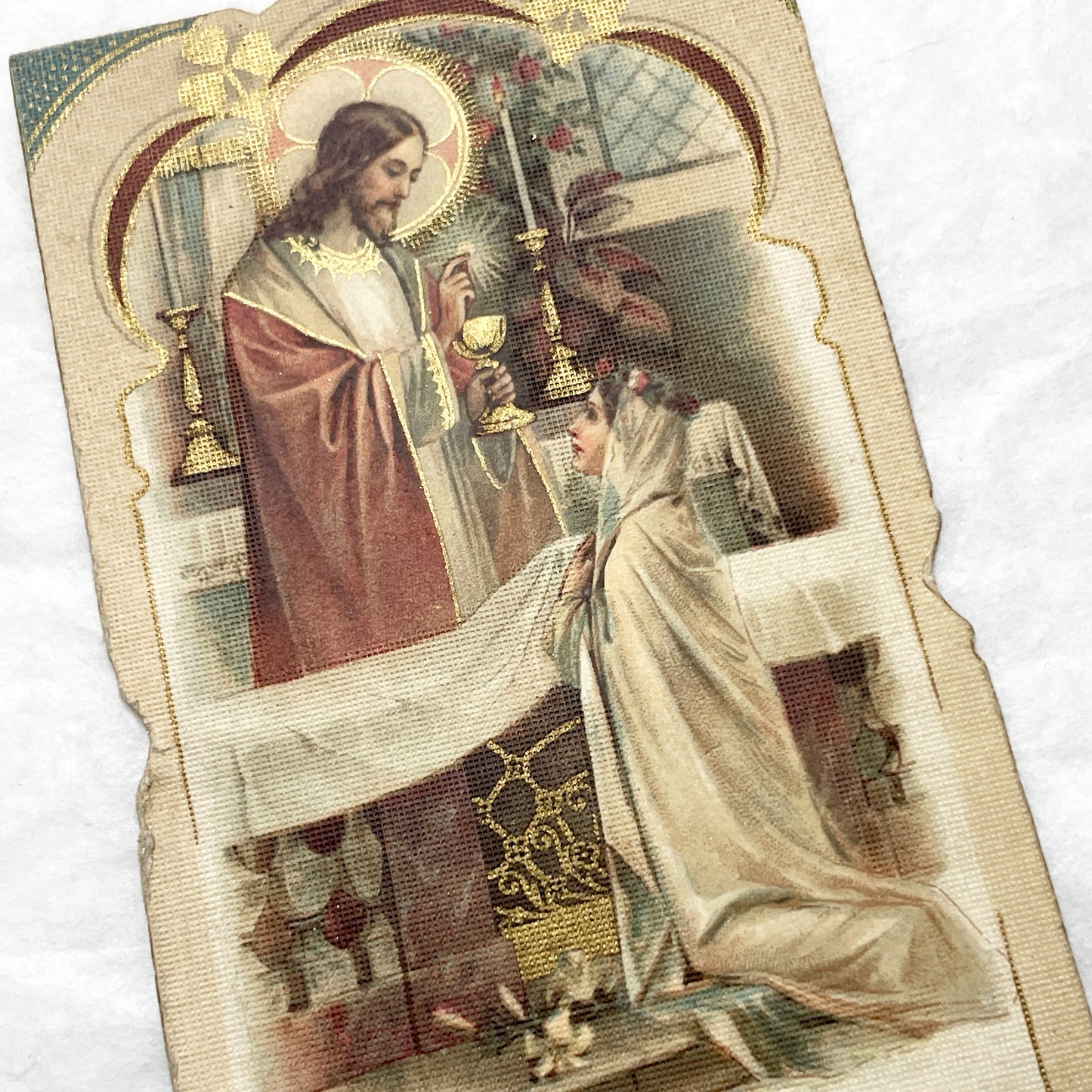 1920s - 4 French Religious Prayer Cards - Vintage Catholic Chromolithographs - First Communion, Saints, Virgin Mary - Devotional Art