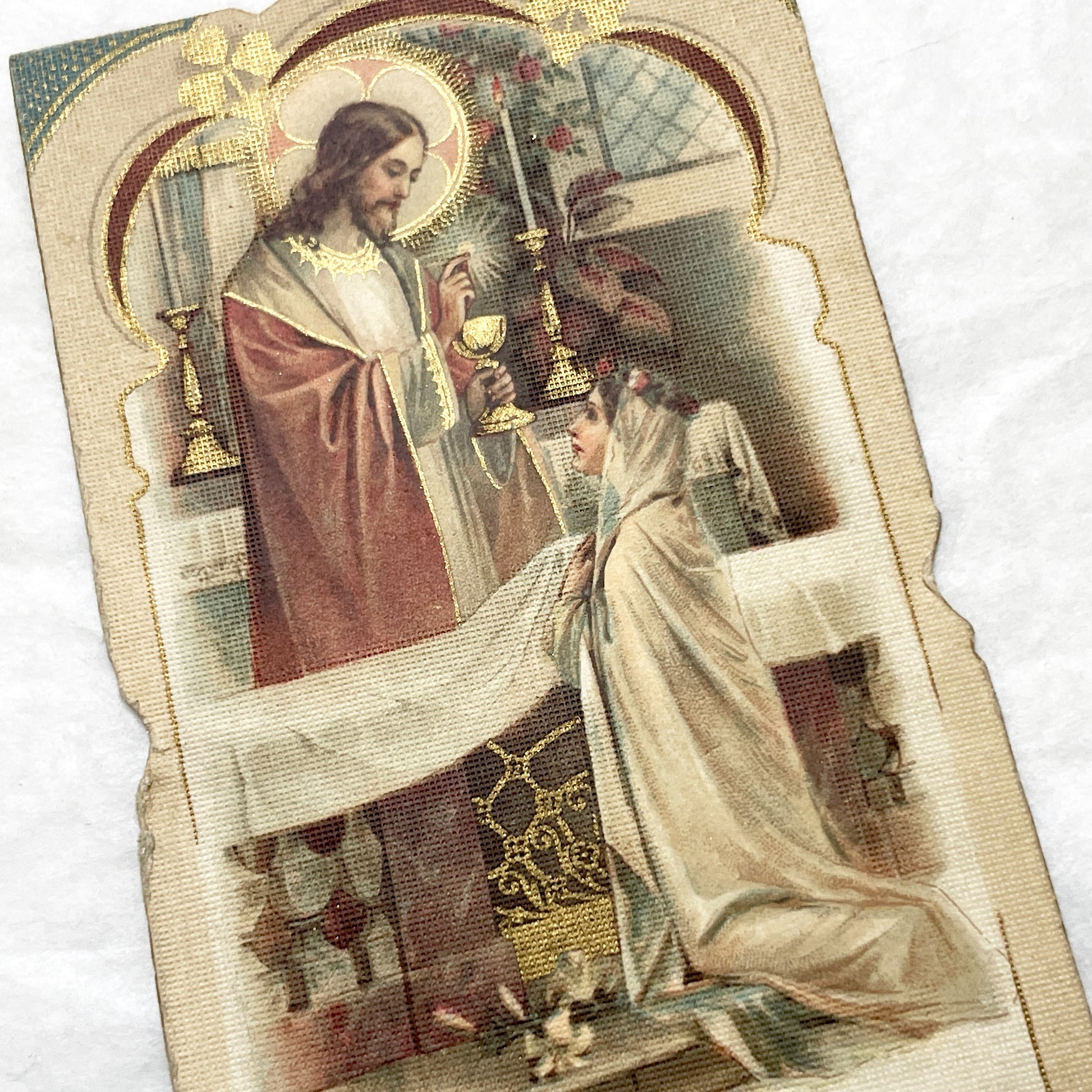 1920s - 4 French Religious Prayer Cards - Vintage Catholic Chromolithographs - First Communion, Saints, Virgin Mary - Devotional Art