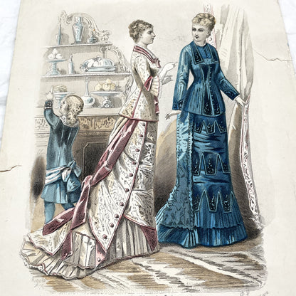 1870s - Original French Fashion Plate - La Femme et la Famille Journal - January February 1879 - Victorian Era Elegant Apparel - Paris