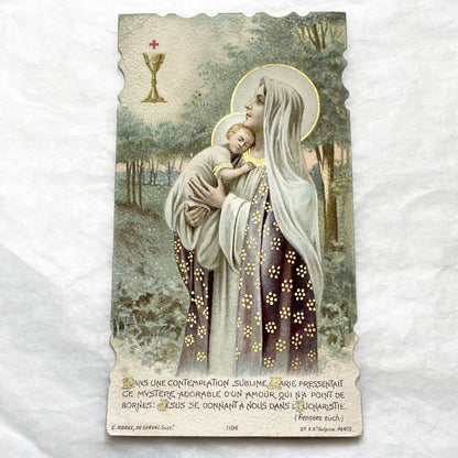 1920s - 4 French Religious Prayer Cards - Vintage Catholic Chromolithographs - First Communion, Saints, Virgin Mary - Devotional Art
