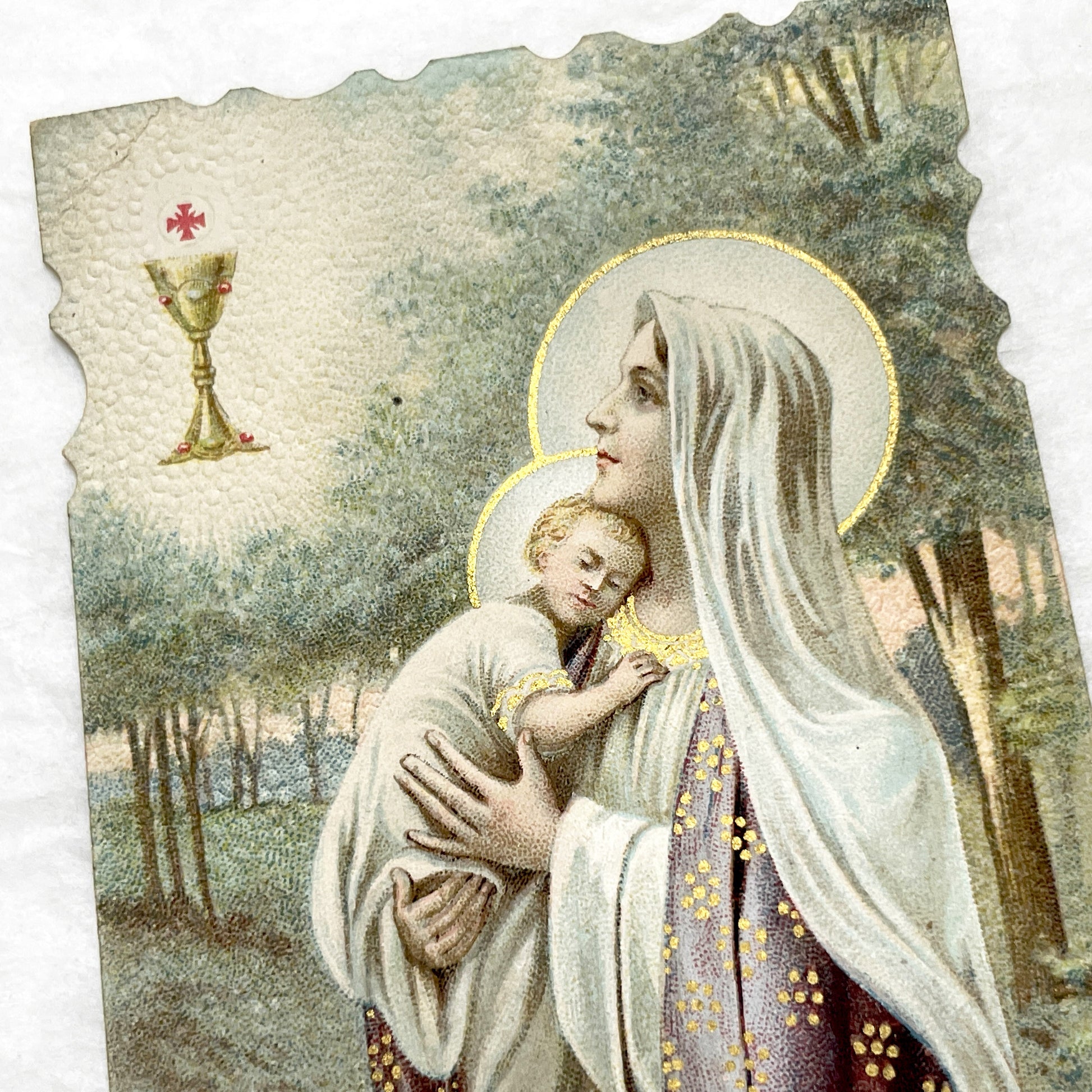 1920s - 4 French Religious Prayer Cards - Vintage Catholic Chromolithographs - First Communion, Saints, Virgin Mary - Devotional Art