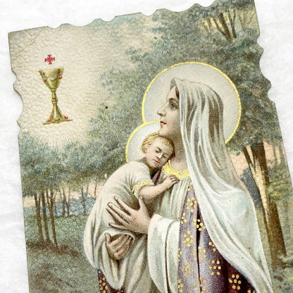 1920s - 4 French Religious Prayer Cards - Vintage Catholic Chromolithographs - First Communion, Saints, Virgin Mary - Devotional Art