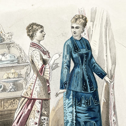 1870s - Original French Fashion Plate - La Femme et la Famille Journal - January February 1879 - Victorian Era Elegant Apparel - Paris