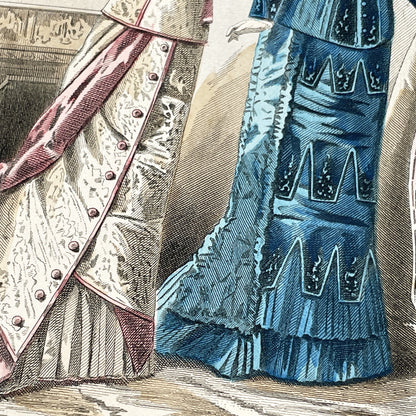 1870s - Original French Fashion Plate - La Femme et la Famille Journal - January February 1879 - Victorian Era Elegant Apparel - Paris
