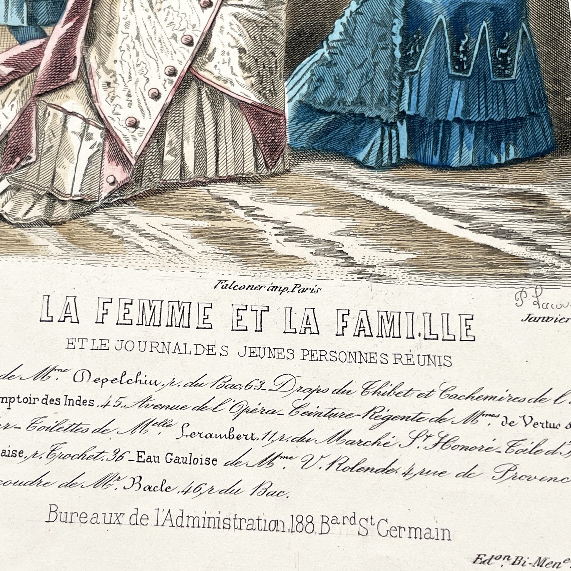 1870s - Original French Fashion Plate - La Femme et la Famille Journal - January February 1879 - Victorian Era Elegant Apparel - Paris