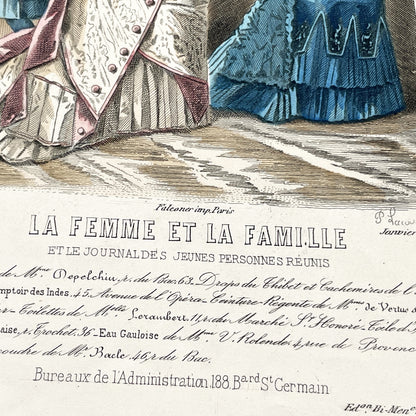 1870s - Original French Fashion Plate - La Femme et la Famille Journal - January February 1879 - Victorian Era Elegant Apparel - Paris