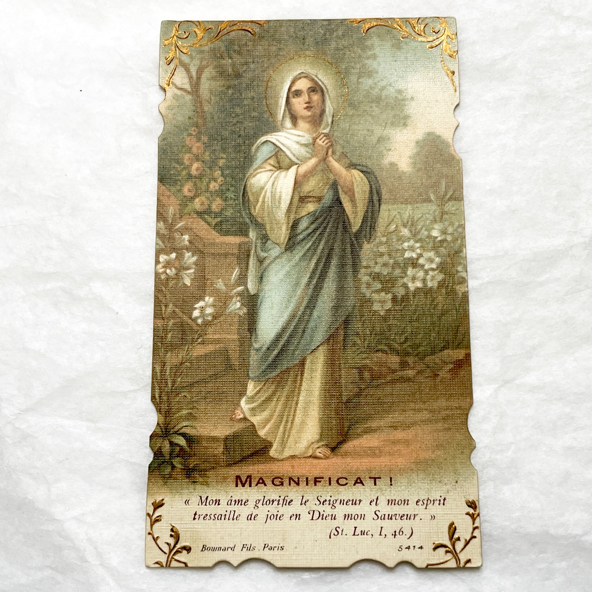 Late 19th - Vintage Religious Prayer Card - Mary Magnificat Devotional Art - French Catholic Collectible - Bounard Fils Paris Print