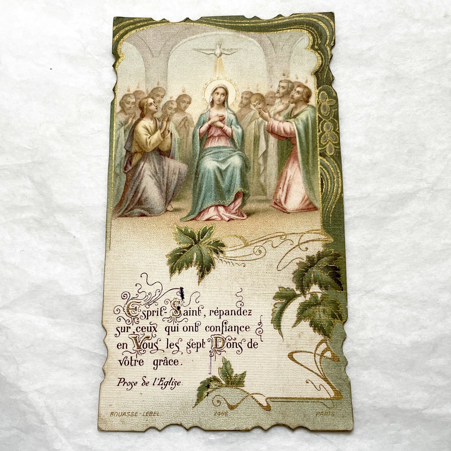 1940s - Religious Holy Card - Pentecost Holy Spirit Descending on Mary and Apostles - French Prayer - Vintage Devotional Art