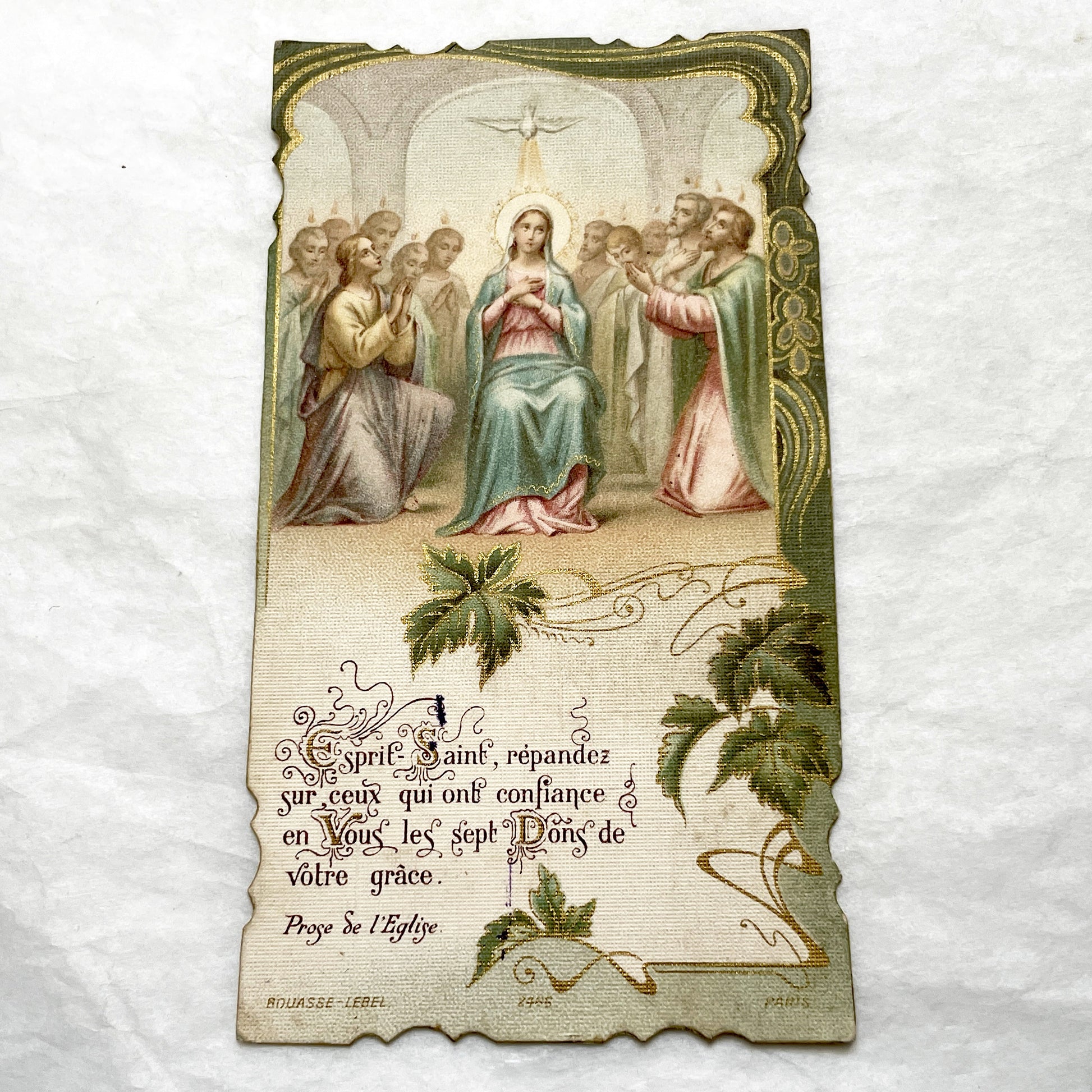 1940s - Religious Holy Card - Pentecost Holy Spirit Descending on Mary and Apostles - French Prayer - Vintage Devotional Art