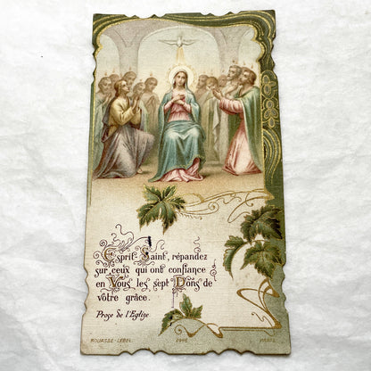 1940s - Religious Holy Card - Pentecost Holy Spirit Descending on Mary and Apostles - French Prayer - Vintage Devotional Art
