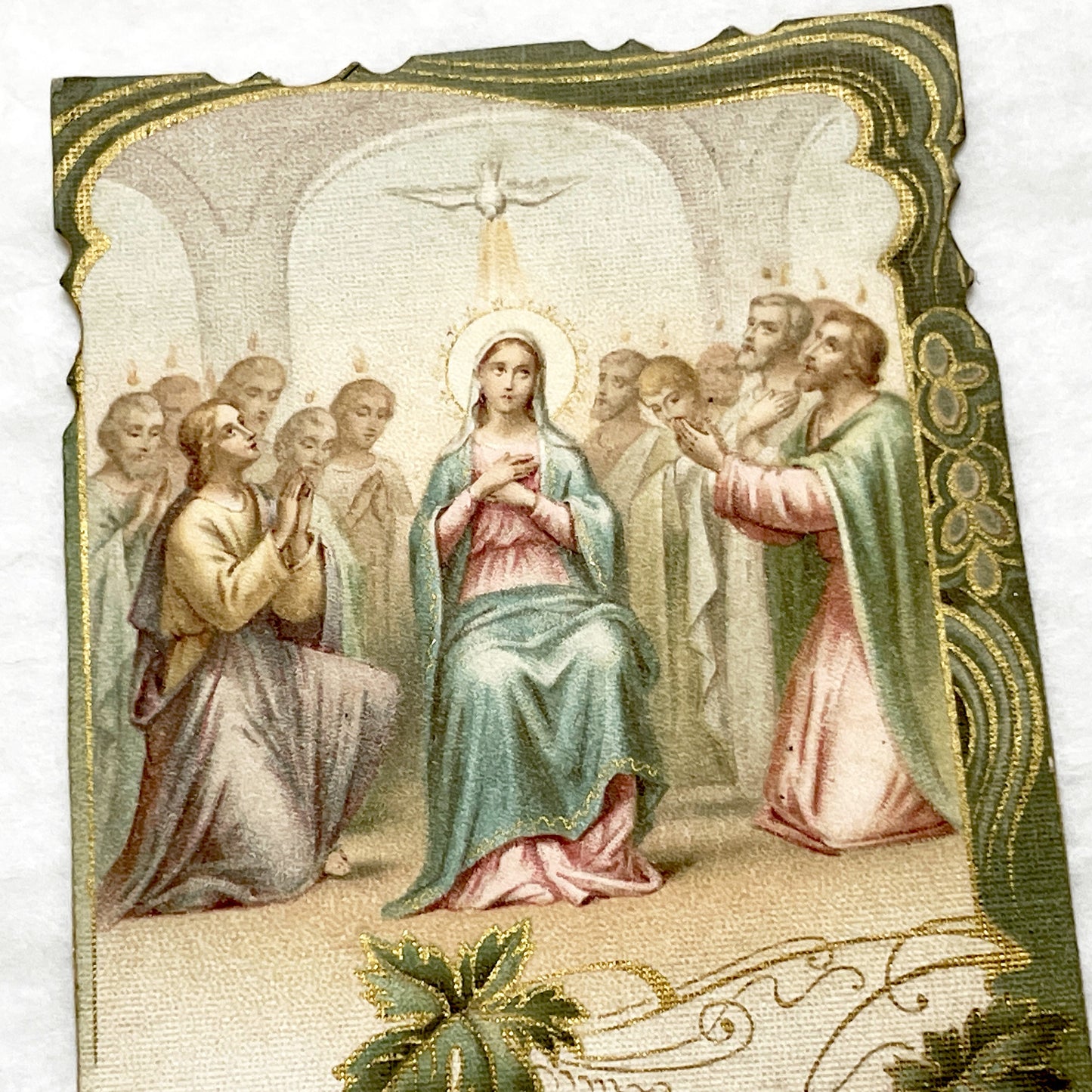 1940s - Religious Holy Card - Pentecost Holy Spirit Descending on Mary and Apostles - French Prayer - Vintage Devotional Art