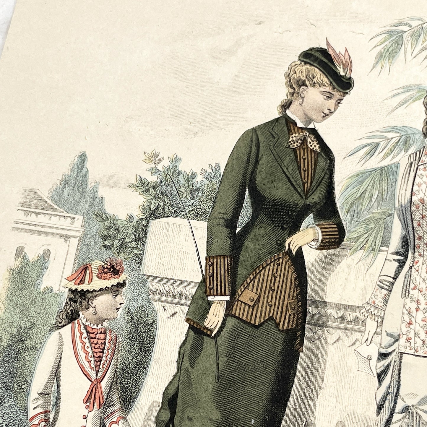 1880s - Original French Fashion Print - 'La Femme et la Famille' - Hand-Colored Victorian Era Apparel - Parisian Elegance and Child Style