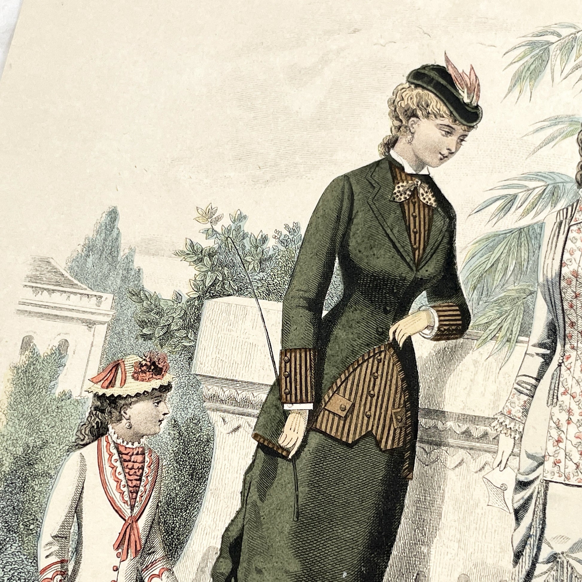 1880s - Original French Fashion Print - 'La Femme et la Famille' - Hand-Colored Victorian Era Apparel - Parisian Elegance and Child Style