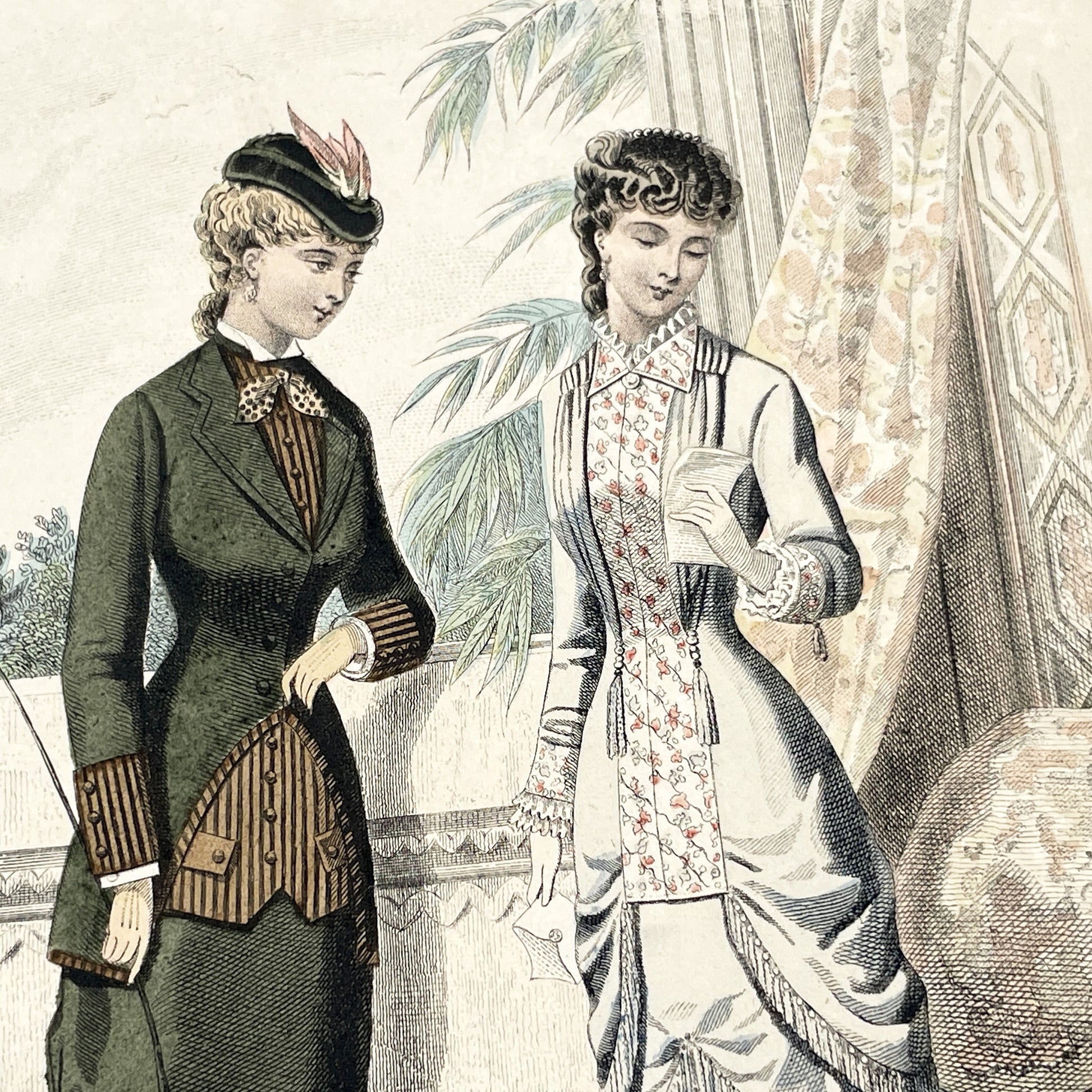 1880s - Original French Fashion Print - 'La Femme et la Famille' - Hand-Colored Victorian Era Apparel - Parisian Elegance and Child Style