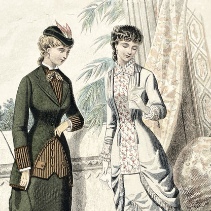 1880s - Original French Fashion Print - 'La Femme et la Famille' - Hand-Colored Victorian Era Apparel - Parisian Elegance and Child Style