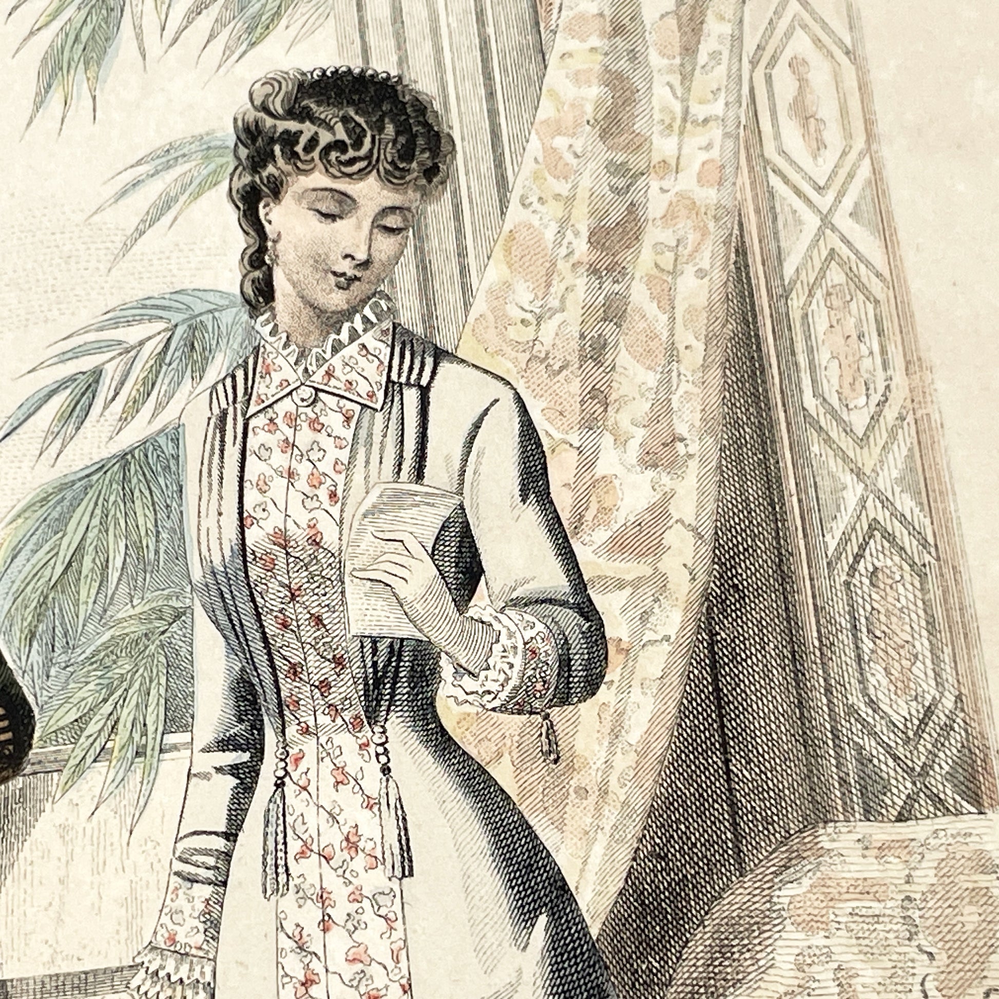 1880s - Original French Fashion Print - 'La Femme et la Famille' - Hand-Colored Victorian Era Apparel - Parisian Elegance and Child Style