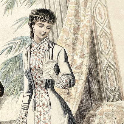 1880s - Original French Fashion Print - 'La Femme et la Famille' - Hand-Colored Victorian Era Apparel - Parisian Elegance and Child Style